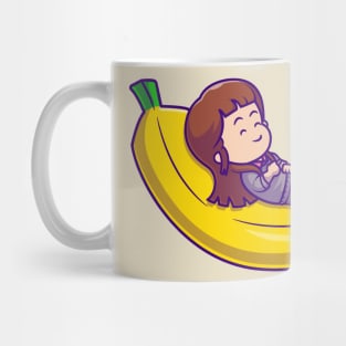 Cute Girl Sleeping On Bananas Cartoon Mug